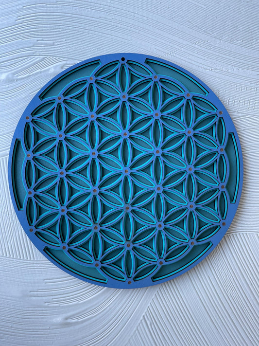 Sacred Geometry 3D Wall Art Flower of Life Mandala | Colorful Laser-Cut 3 Layer Decoration | Geometric Home Decor | Spiritual Artwork Gift