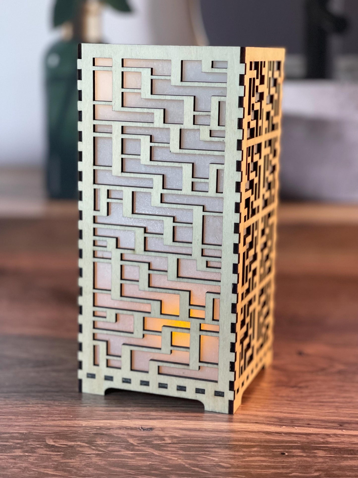 Flameless LED Candle Luminary | Handcrafted Shoji Screen Lantern | Arts & Crafts Style | Japanese Screen Decor | Eco-Friendly Home Decor