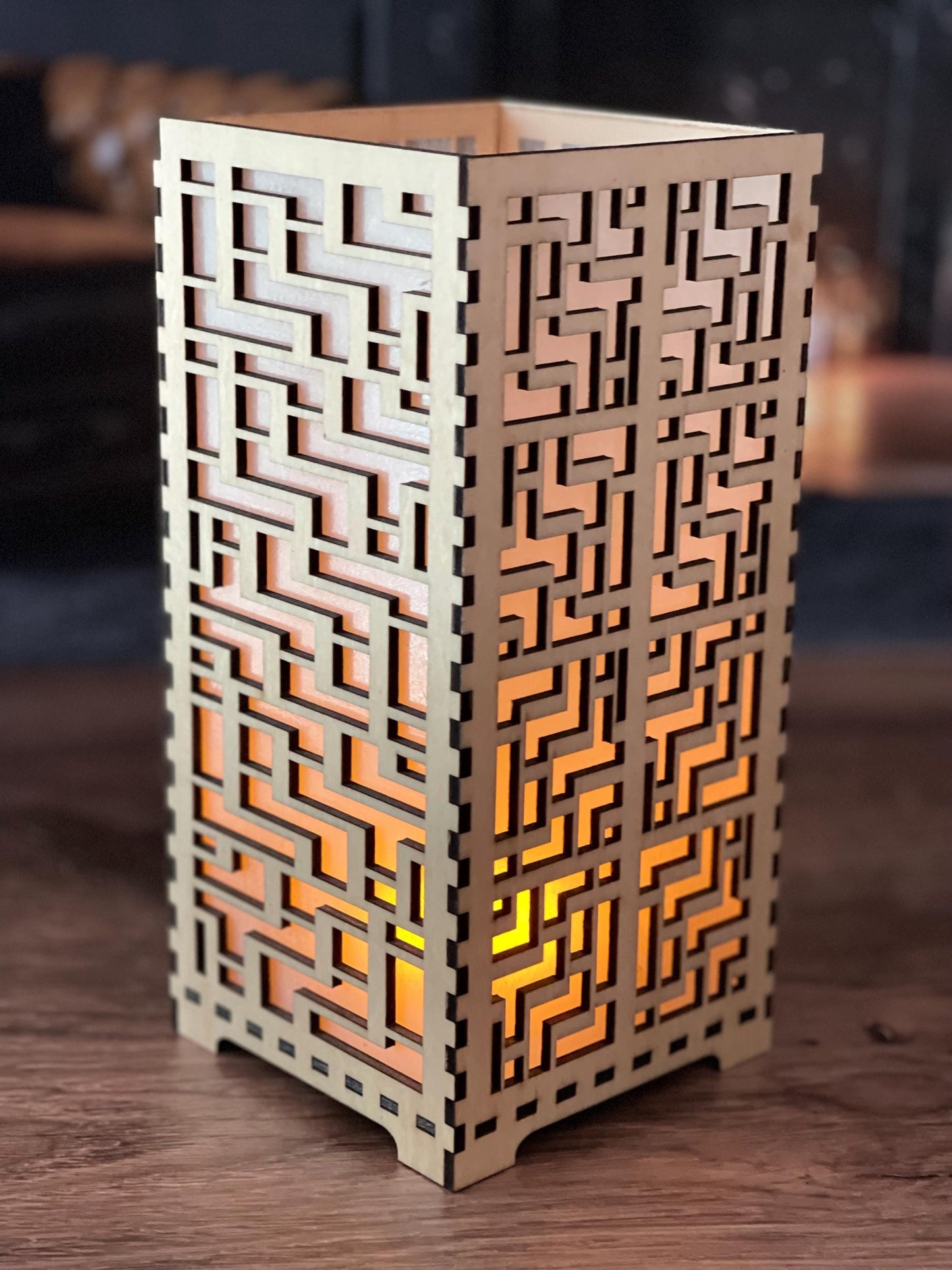 Flameless LED Candle Luminary | Handcrafted Shoji Screen Lantern | Arts & Crafts Style | Japanese Screen Decor | Eco-Friendly Home Decor