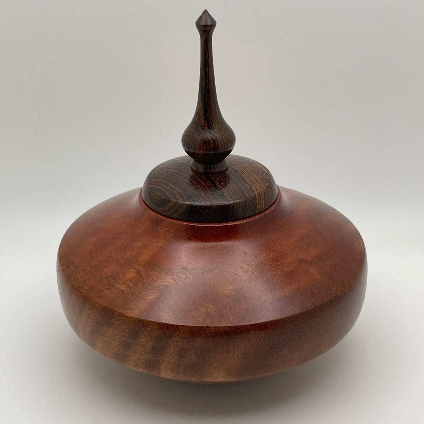 Elegant Cherry Hollow Vessel with Wenge Finial - 4.5” dia., 5”h | Stunning wood grain Conversation piece | unique gift idea