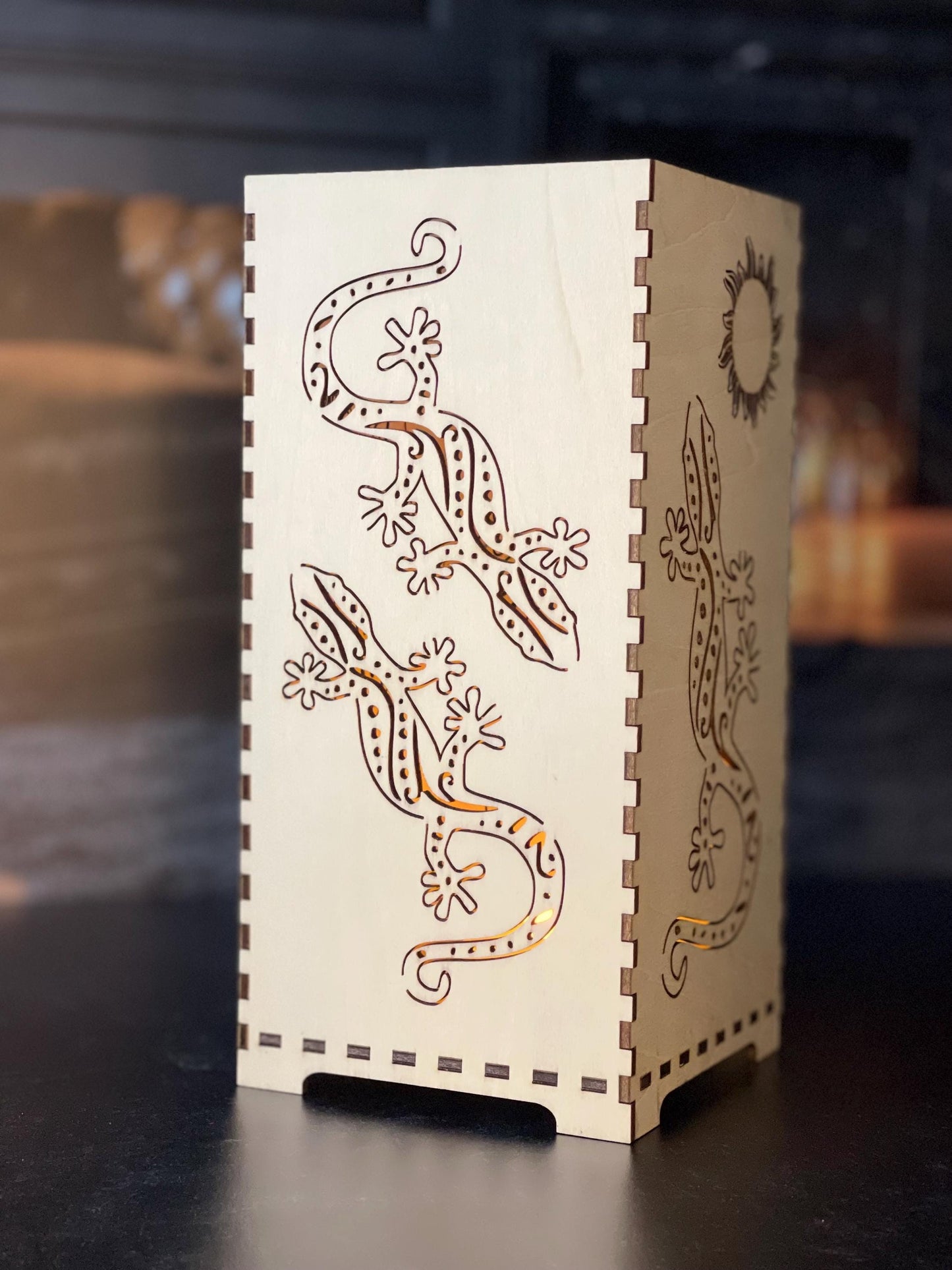 Charming LED Flameless Candleholder - Talavera Lizard Design - Southwestern Decor - Anniversary Gift