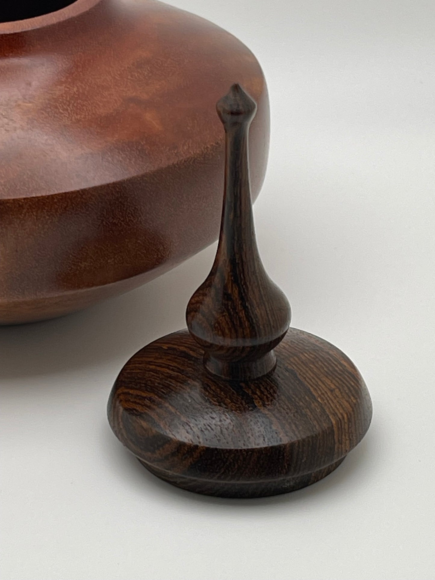 Elegant Cherry Hollow Vessel with Wenge Finial - 4.5” dia., 5”h | Stunning wood grain Conversation piece | unique gift idea