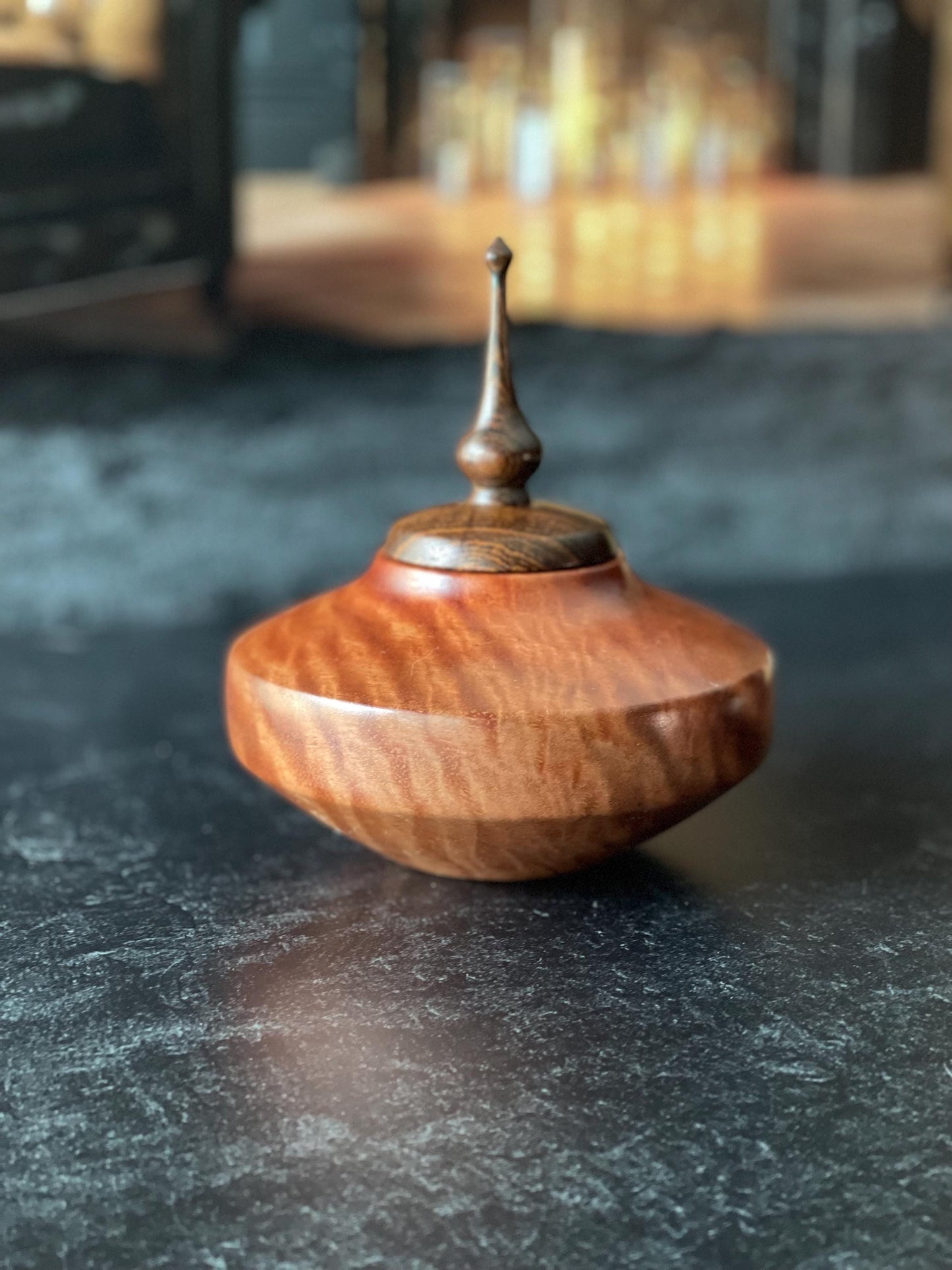 Elegant Cherry Hollow Vessel with Wenge Finial - 4.5” dia., 5”h | Stunning wood grain Conversation piece | unique gift idea