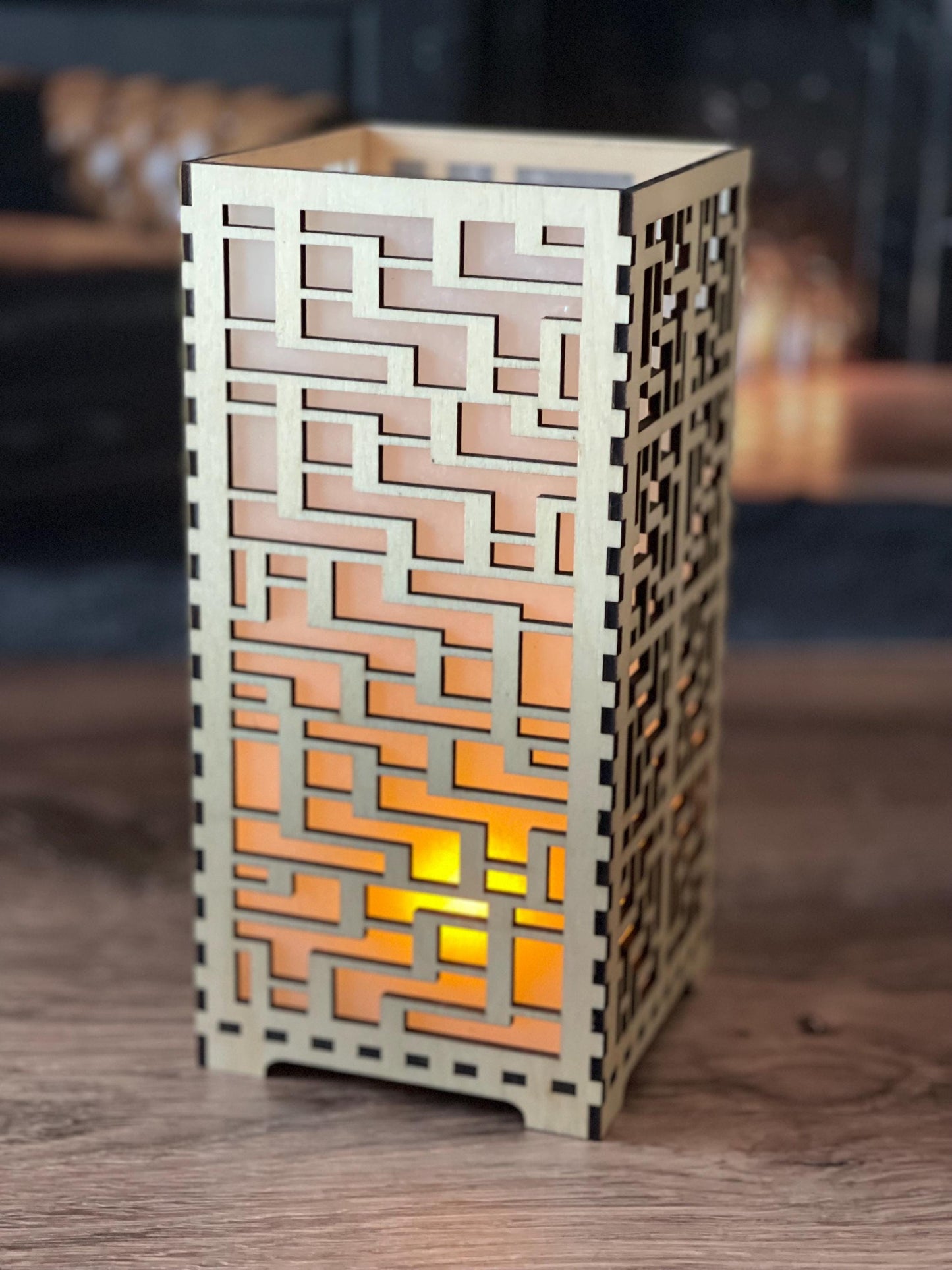 Flameless LED Candle Luminary | Handcrafted Shoji Screen Lantern | Arts & Crafts Style | Japanese Screen Decor | Eco-Friendly Home Decor