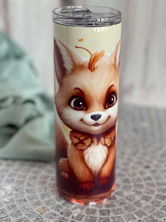 Adorable Fox Stainless Tumbler 20 oz Skinny | Lid & Straw | Woodland Animal Drinkware | Cute Fox Gift | Animal Lover Gift
