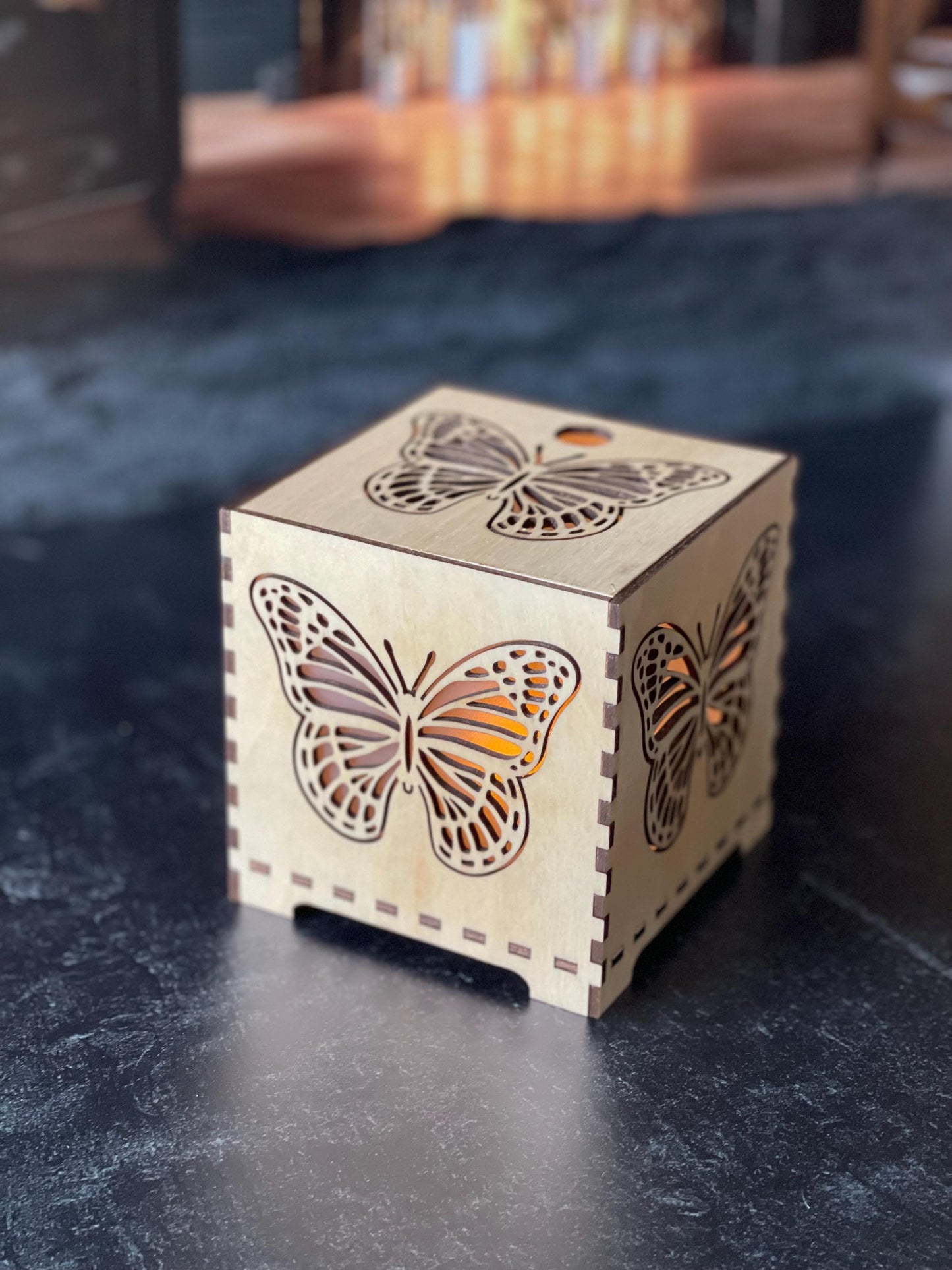 Night Light Monarch Butterfly Lamp | LED Lantern Table Lamp | Nursery Decor | Bedroom Lighting | Unique Gift Idea | Laser Cut Wood