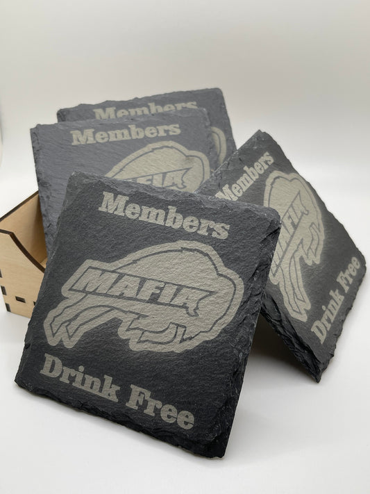 Buffalo Bills Mafia slate coaster set with caddy - Custom Barware