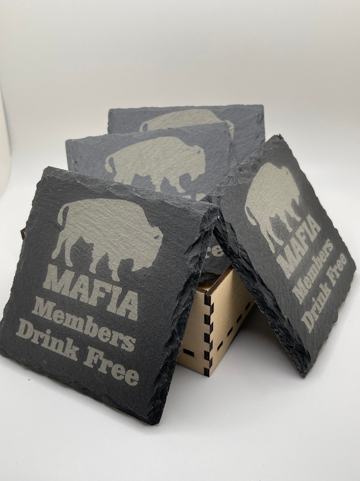 Buffalo Bills Mafia slate coaster set with caddy - Custom Barware