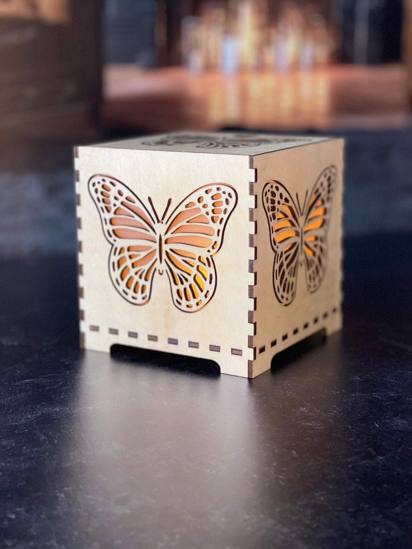 Night Light Monarch Butterfly Lamp | LED Lantern Table Lamp | Nursery Decor | Bedroom Lighting | Unique Gift Idea | Laser Cut Wood