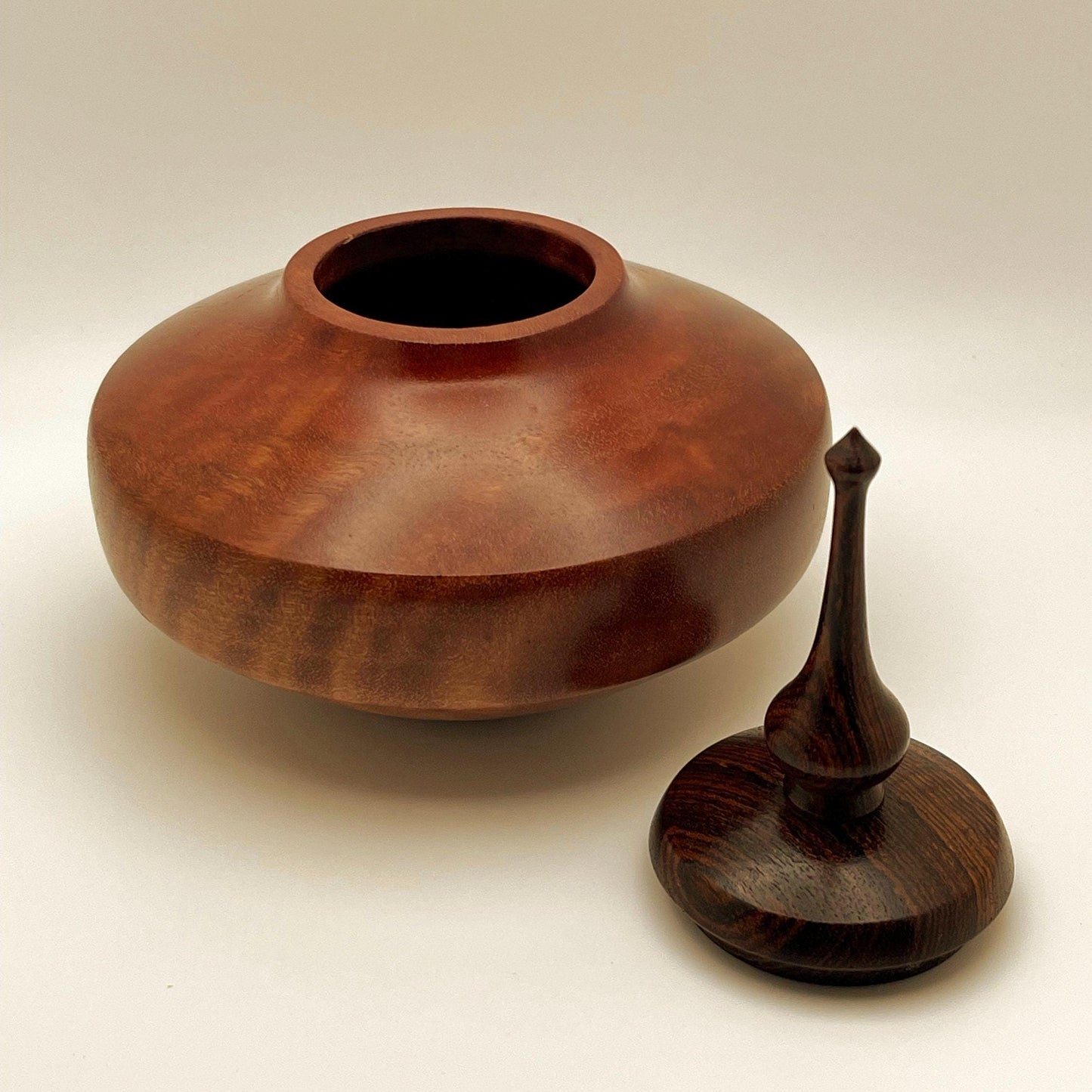 Elegant Cherry Hollow Vessel with Wenge Finial - 4.5” dia., 5”h | Stunning wood grain Conversation piece | unique gift idea