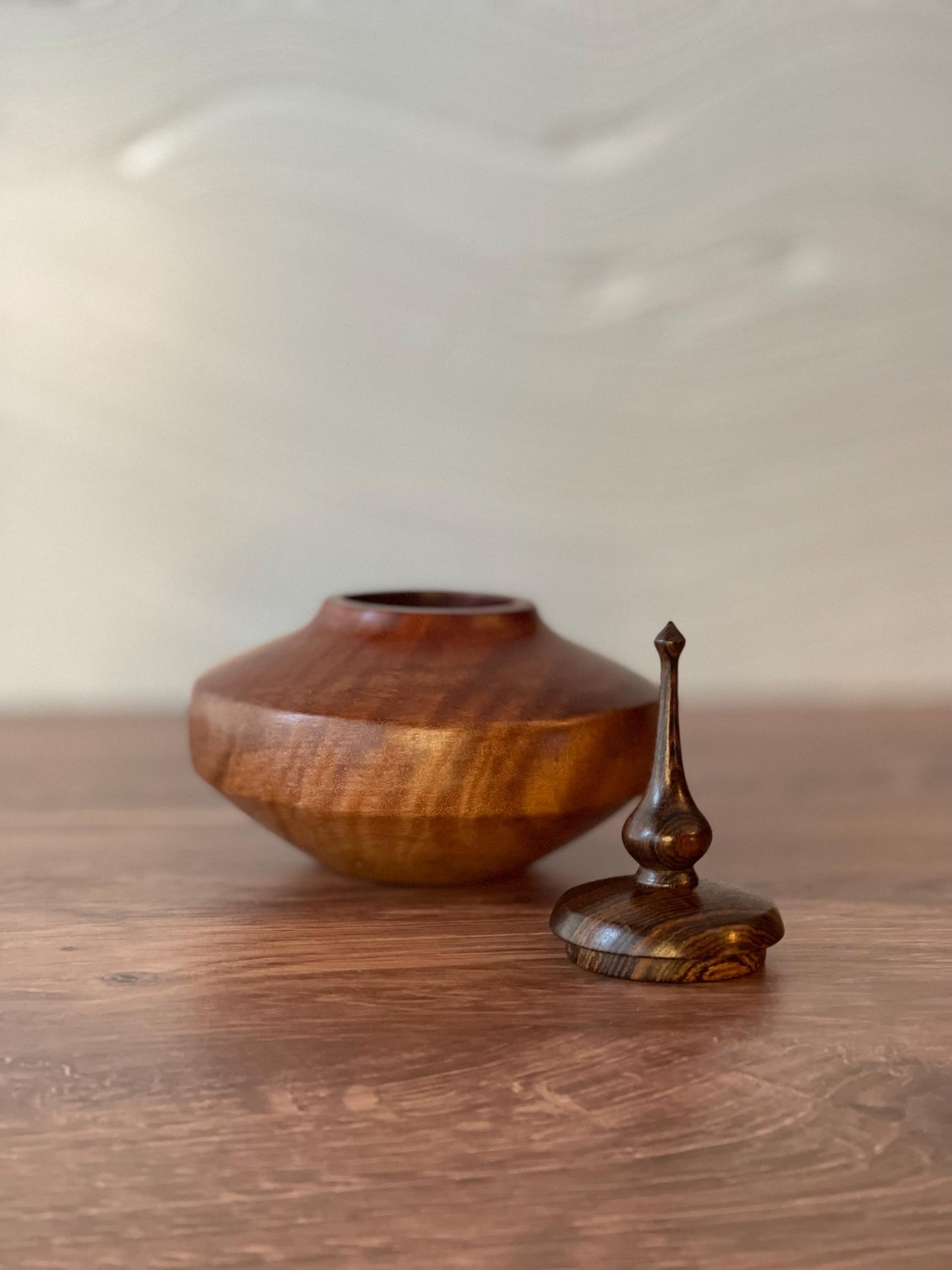 Elegant Cherry Hollow Vessel with Wenge Finial - 4.5” dia., 5”h | Stunning wood grain Conversation piece | unique gift idea