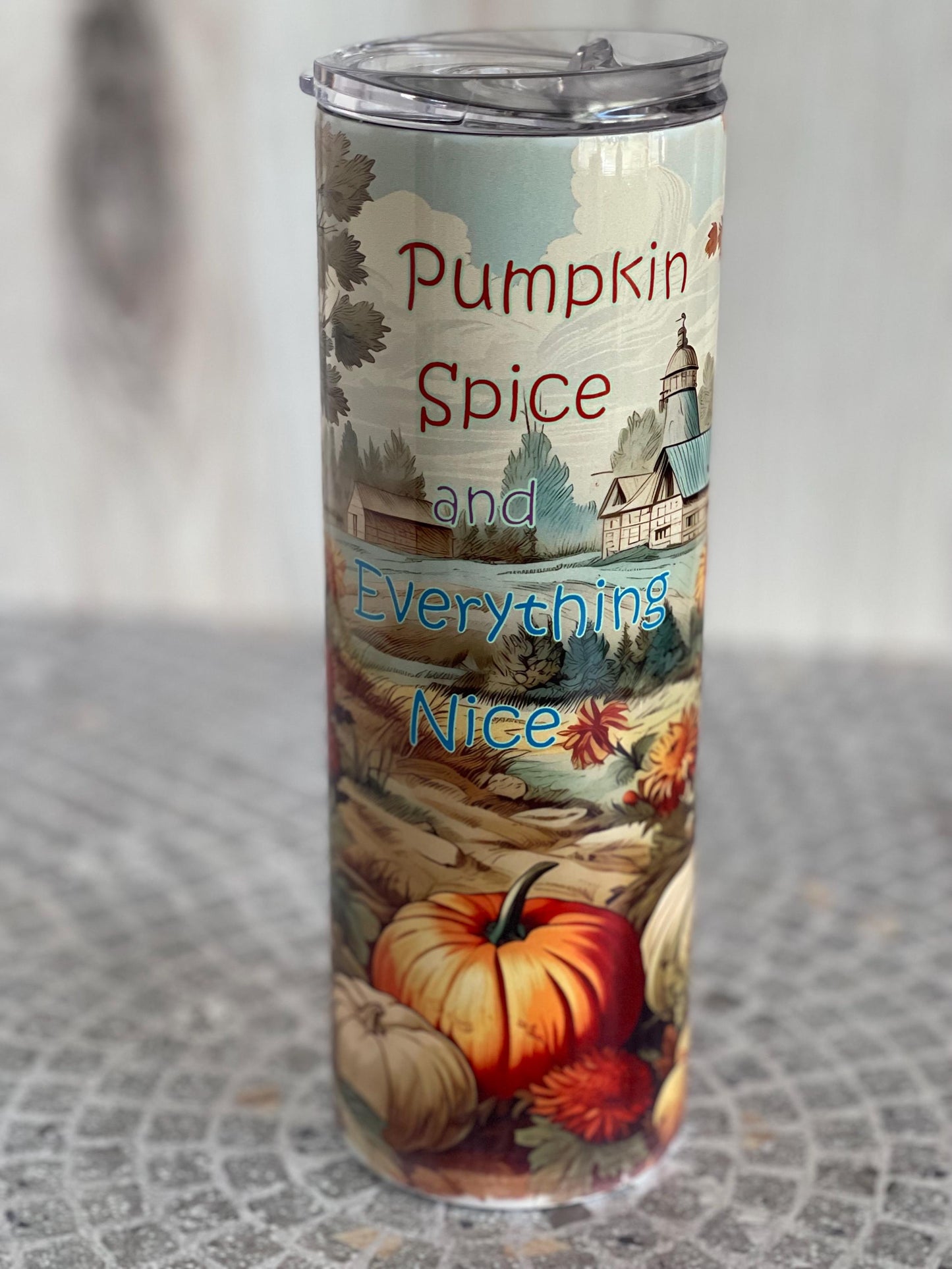 Pumpkin Spice Stainless Tumbler 20 oz | Skinny Tumbler with Lid & Straw | Fall Drinkware | Autumn Travel Cup