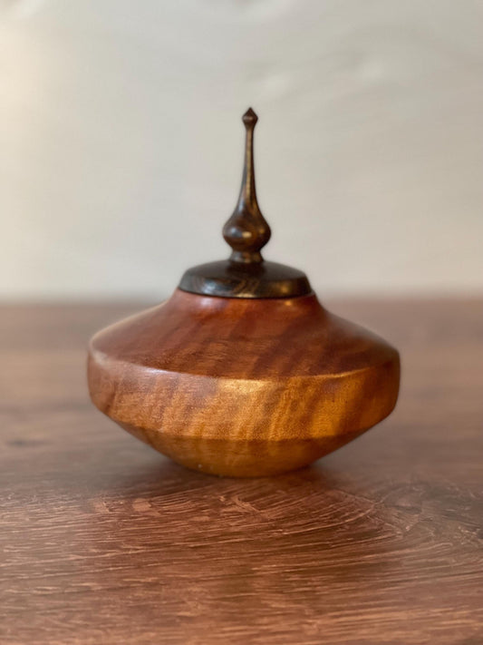 Elegant Cherry Hollow Vessel with Wenge Finial - 4.5” dia.,  5”h | Stunning wood grain Conversation piece | unique gift idea