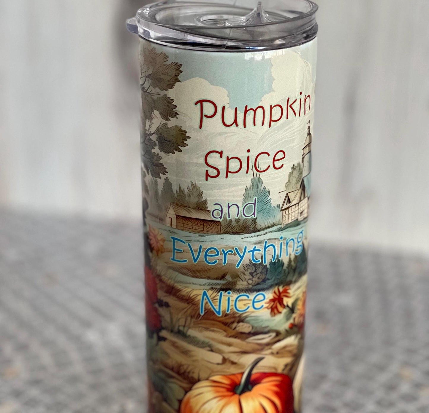 Pumpkin Spice Stainless Tumbler 20 oz | Skinny Tumbler with Lid & Straw | Fall Drinkware | Autumn Travel Cup