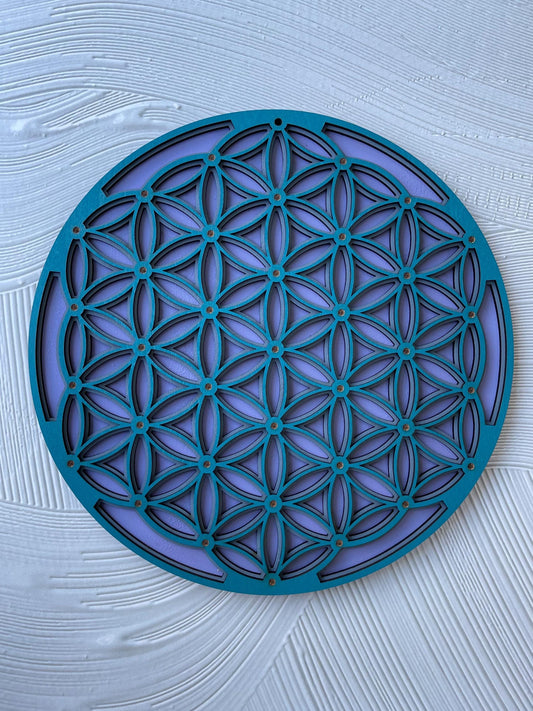 Sacred Geometry 3D Wall Art Flower of Life Mandala | Colorful Laser-Cut 3 Layer Decoration | Geometric Home Decor | Spiritual Artwork Gift