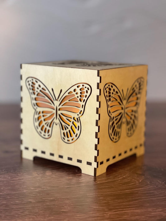 Night Light Monarch Butterfly Lamp | LED Lantern Table Lamp | Nursery Decor | Bedroom Lighting | Unique Gift Idea | Laser Cut Wood