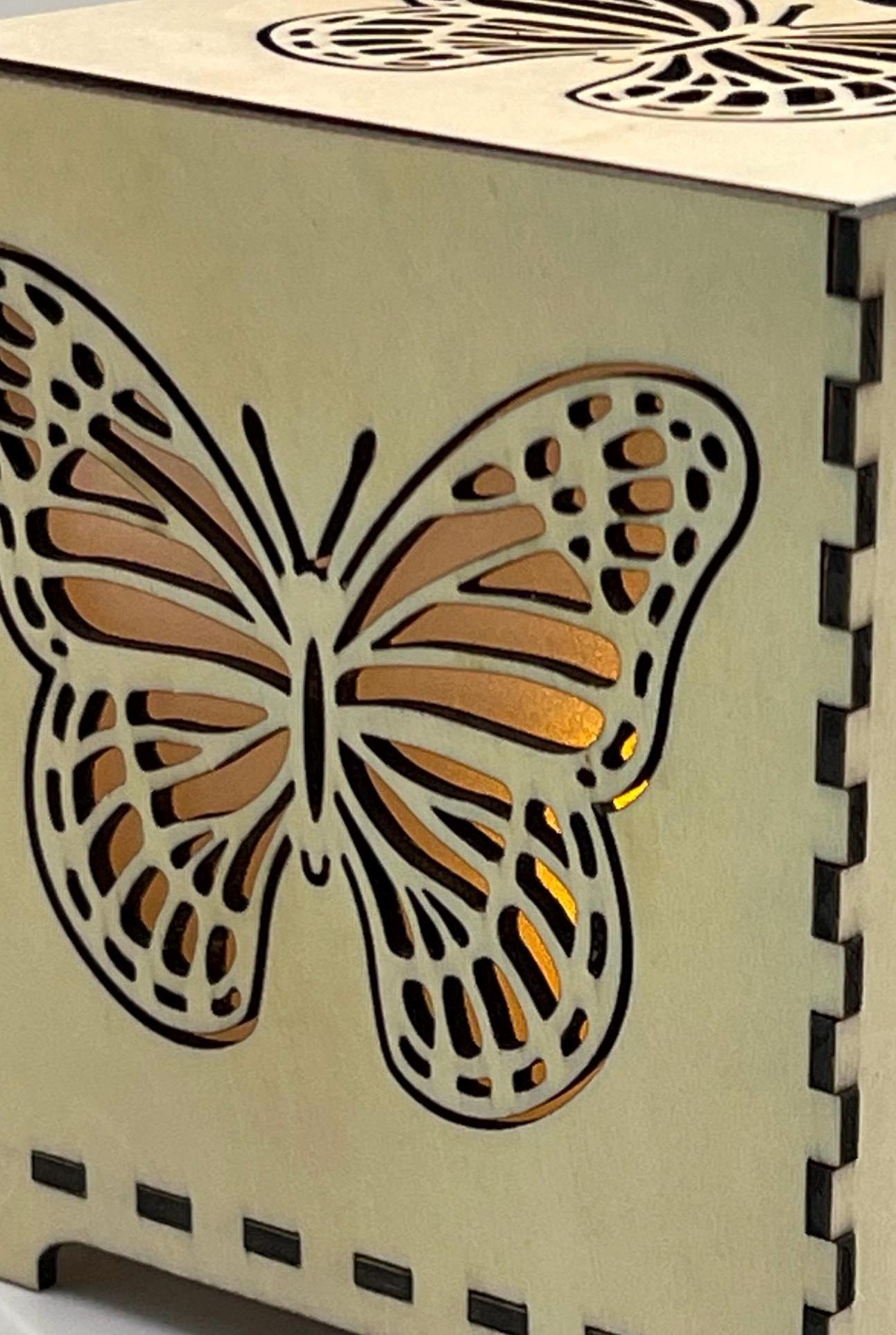 Night Light Monarch Butterfly Lamp | LED Lantern Table Lamp | Nursery Decor | Bedroom Lighting | Unique Gift Idea | Laser Cut Wood