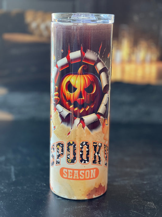 Spooky Season ASSORTED SCARIES Stainless Tumbler w/Lid & Straw - 20 oz Skinny