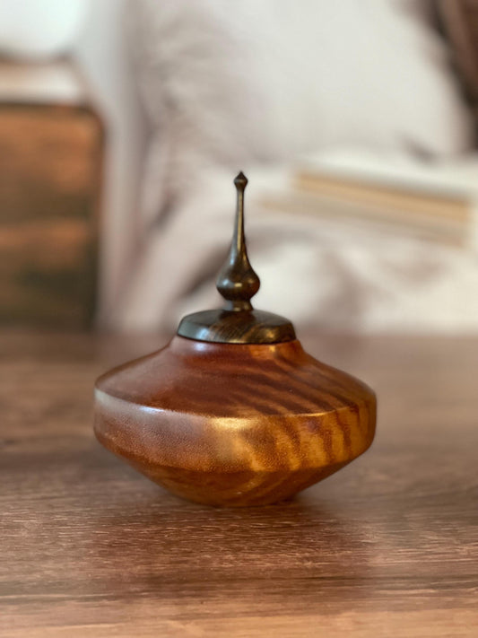 Elegant Cherry Hollow Vessel with Wenge Finial - 4.5” dia.,  5”h | Stunning wood grain Conversation piece | unique gift idea
