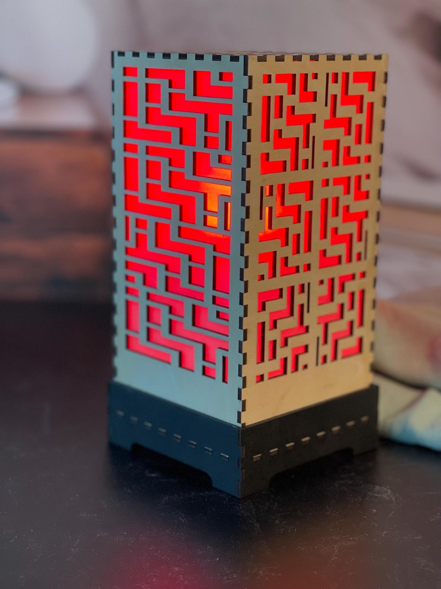Color-changing LED Accent Lamp | Handcrafted Shoji Screen Lantern | Arts & Crafts Style | Japanese Screen Decor | Eco-Friendly Home Decor