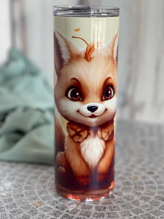 Adorable Fox Stainless Tumbler 20 oz Skinny | Lid & Straw | Woodland Animal Drinkware | Cute Fox Gift | Animal Lover Gift