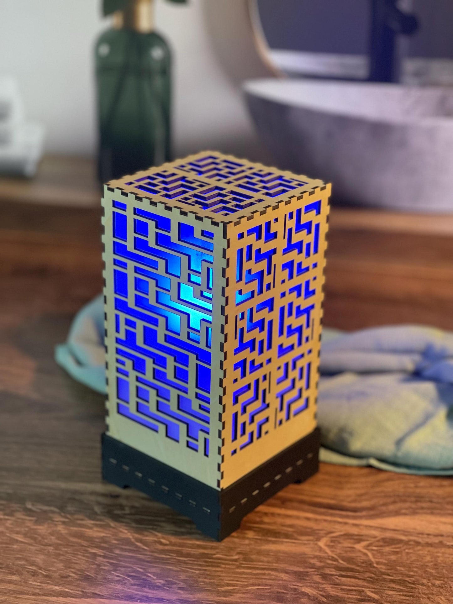 Color-changing LED Accent Lamp | Handcrafted Shoji Screen Lantern | Arts & Crafts Style | Japanese Screen Decor | Eco-Friendly Home Decor