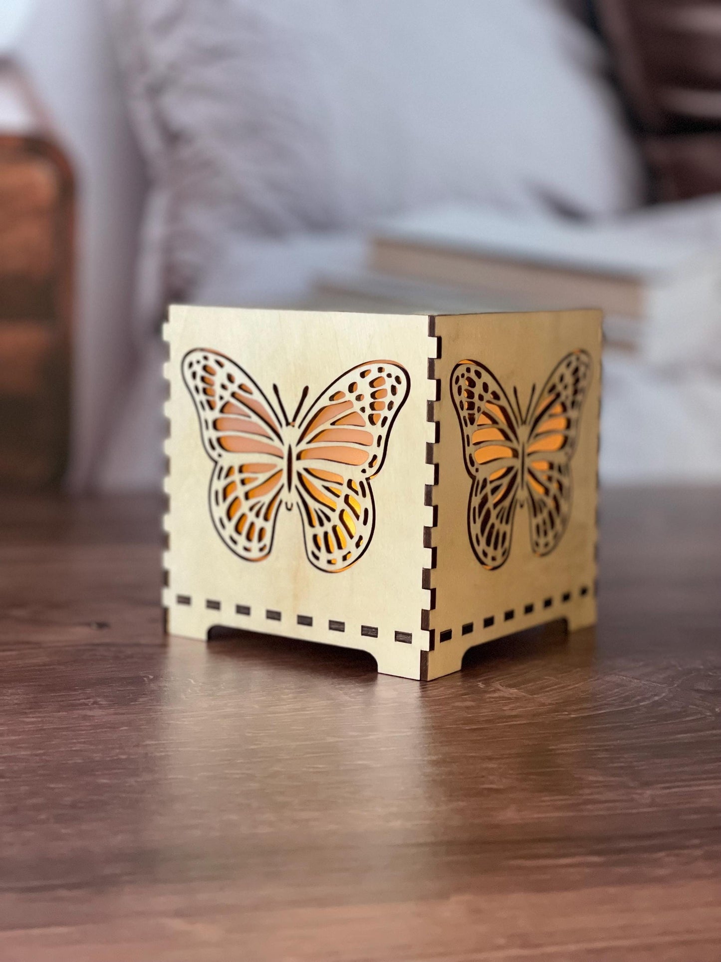 Night Light Monarch Butterfly Lamp | LED Lantern Table Lamp | Nursery Decor | Bedroom Lighting | Unique Gift Idea | Laser Cut Wood